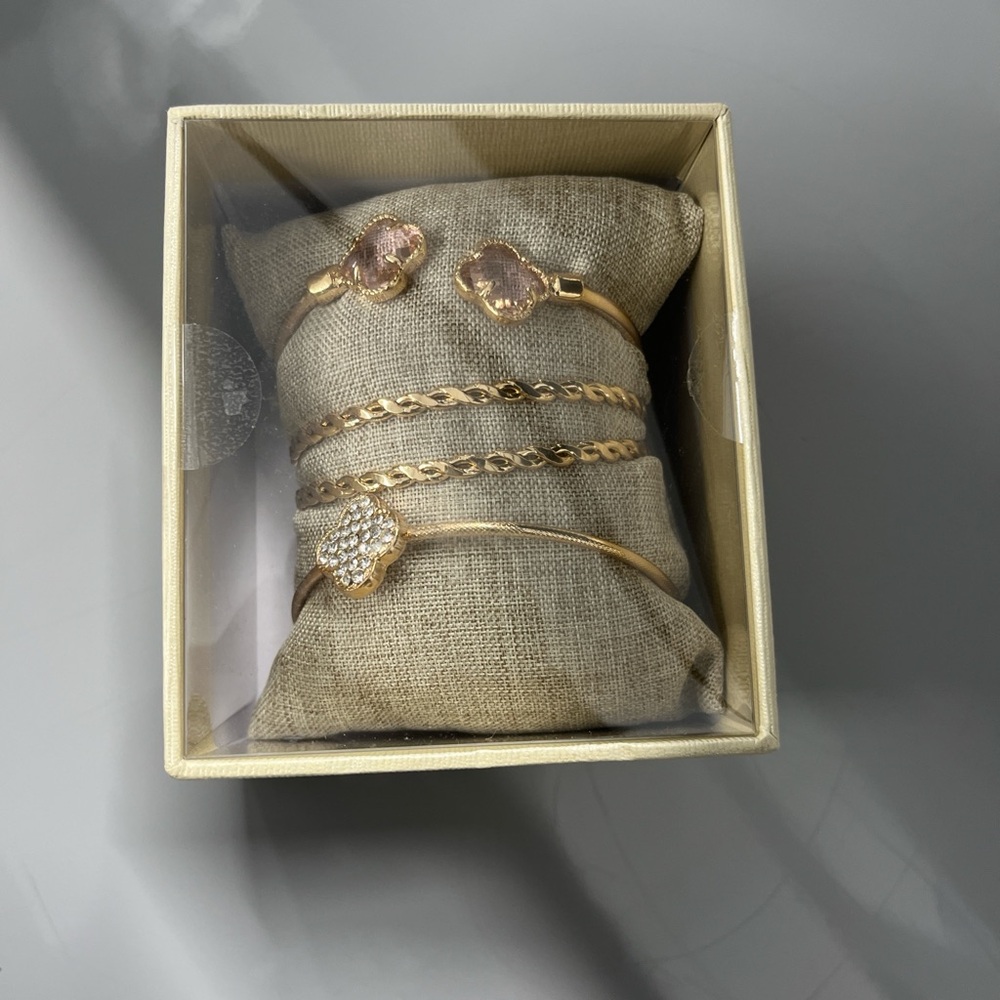 Gold and Pink Floral Bracelet Set